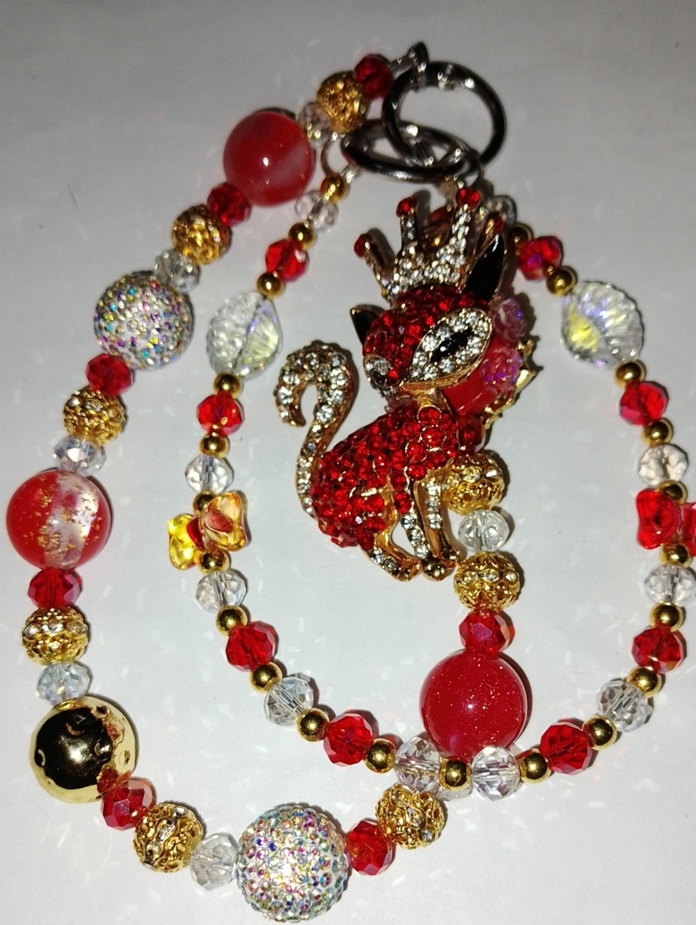 Beautiful Fox with Crown Crystal Keychain or Handbag Chain.